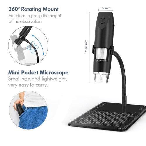 Wireless Digital Microscope, Mini Portable Handheld USB Microscope with 50x to 1000x Magnification, 8 LED Lights WiFi with Android, iPhone, iPad, Windows, Mac - Toytexx Wireless Digital Microscope, Mini Portable Handheld USB Microscope with 50x to 1000x Magnification, 8 LED Lights WiFi with Android, iPhone, iPad, Windows, Mac - Toytexx